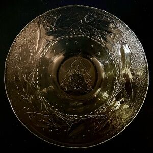 Arcoroc France HOLLY Border & CHRISTMAS TREE Center 6.5” Glass Bowl MINT